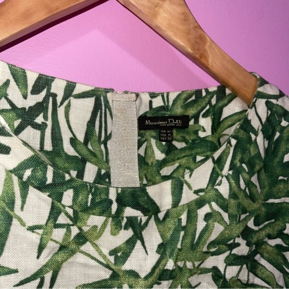 Massimo Dutti Top Women's Size 10 US Tan Linen Tropical Print Short Sleeve Crop - Picture 11 of 13